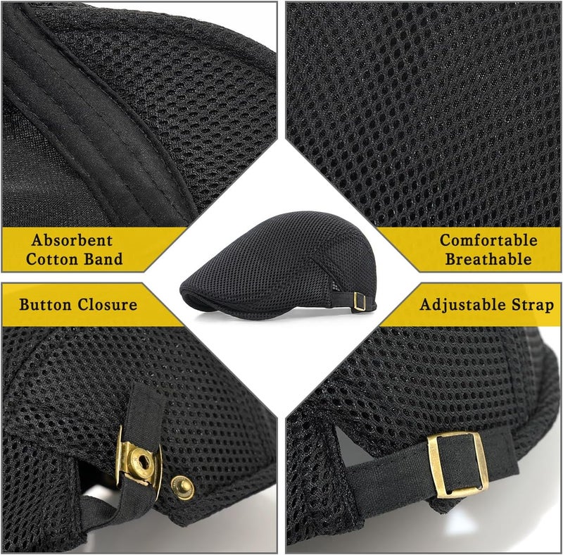 Xinveen Men's Mesh Cap Breathable Summer Newsboy Hat Adjustable Beret Ivy Cap Irish Cabbie Driving Hunting Hats - Image 3